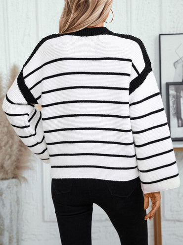 Cozy striped long sleeve pullover sweater