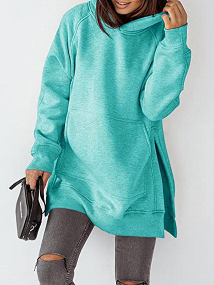 Slit Pocketed Raglan Sleeve Hoodie.