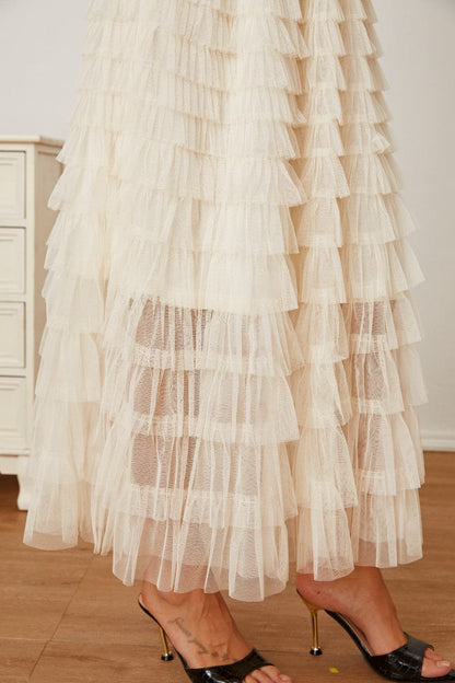 Ruched High Waist Tiered Skirt.