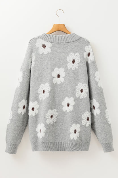 Gray floral embroidered plus size sweater