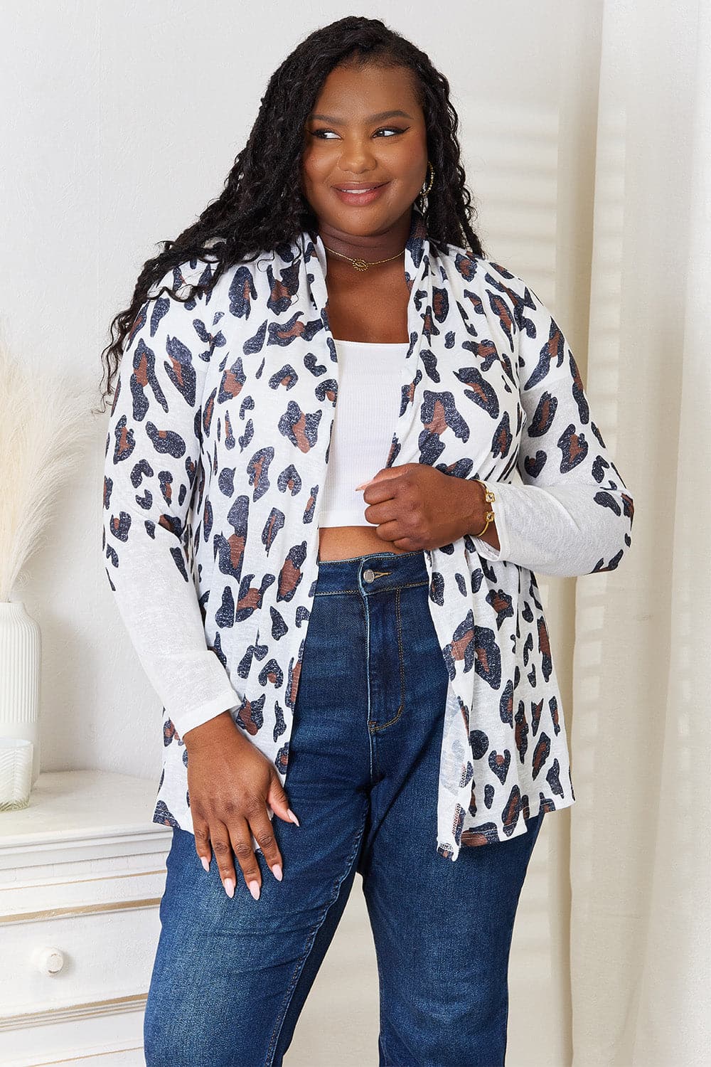 Double Take Leopard Long Sleeve Cardigan.