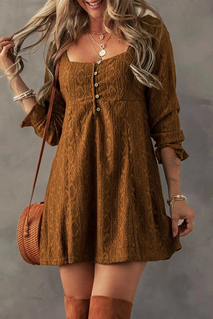 Textured Square Neck Mini Dress.