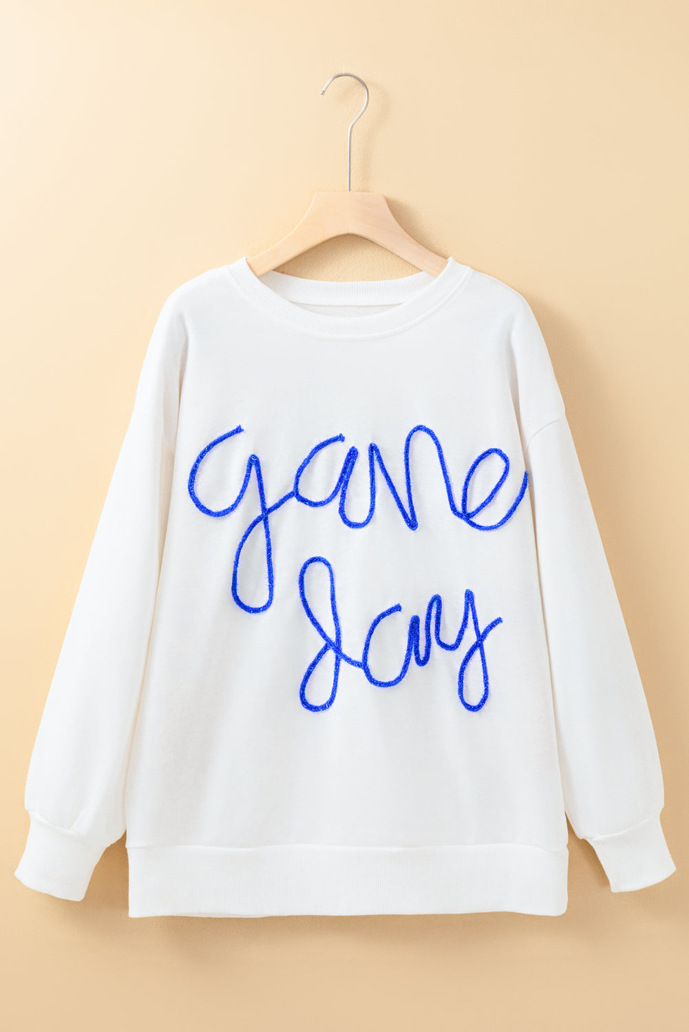 Gameday vibes white tinsel sweatshirt