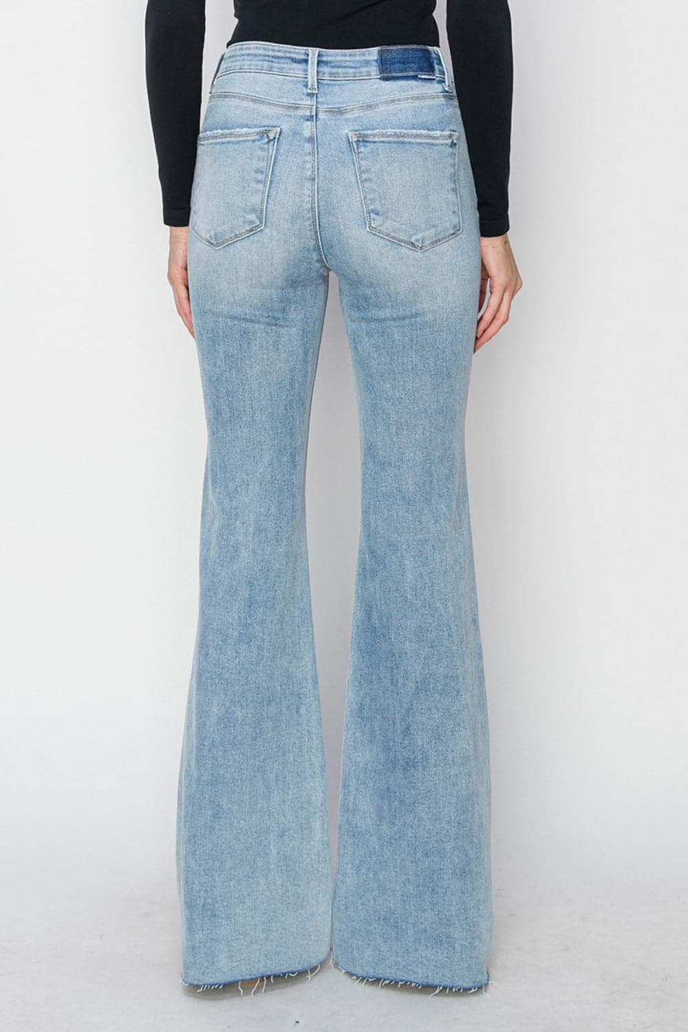 RISEN Full Size High Rise Raw Cut Hem Bootcut Jeans.