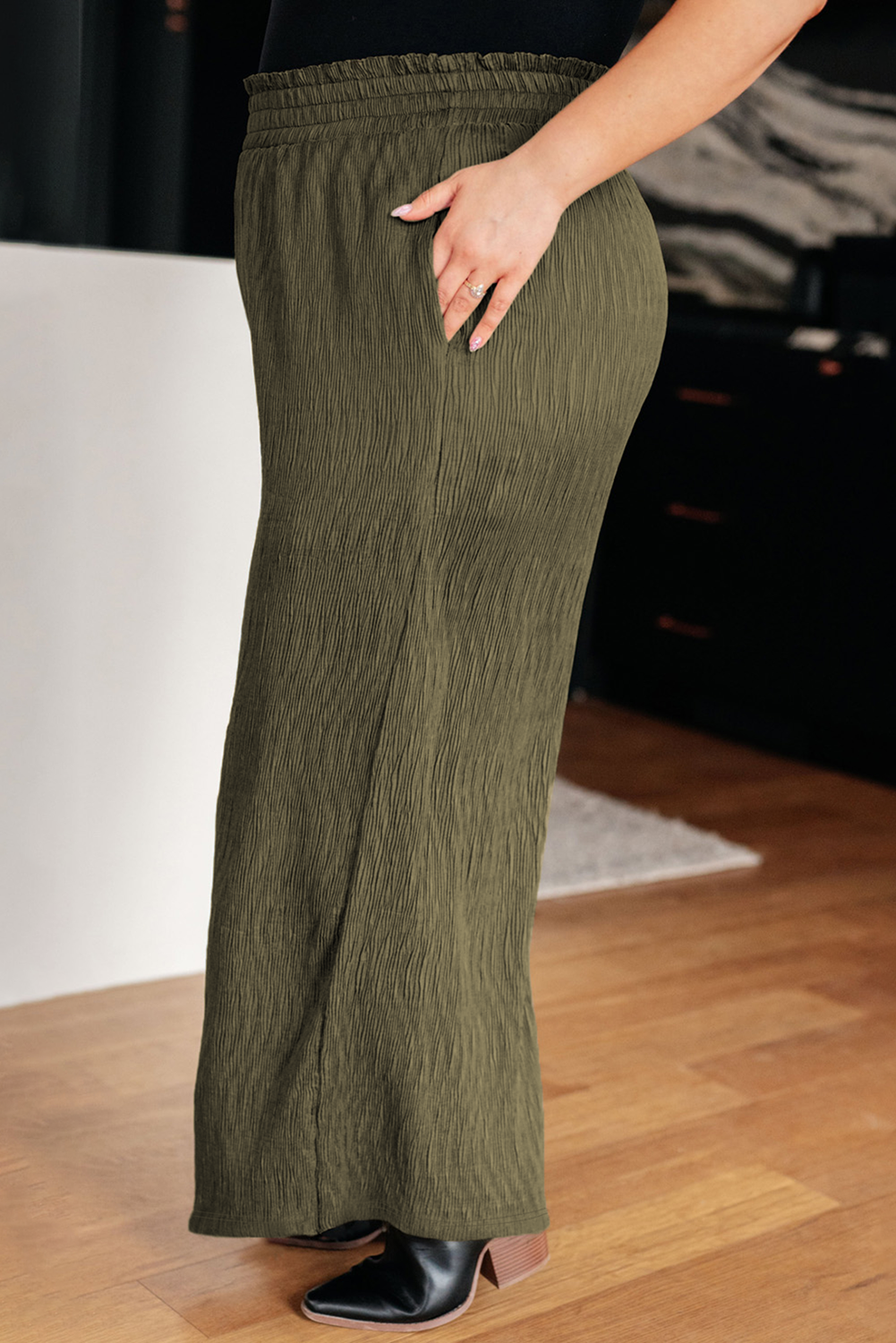 Jungle green plus size wide-leg pants