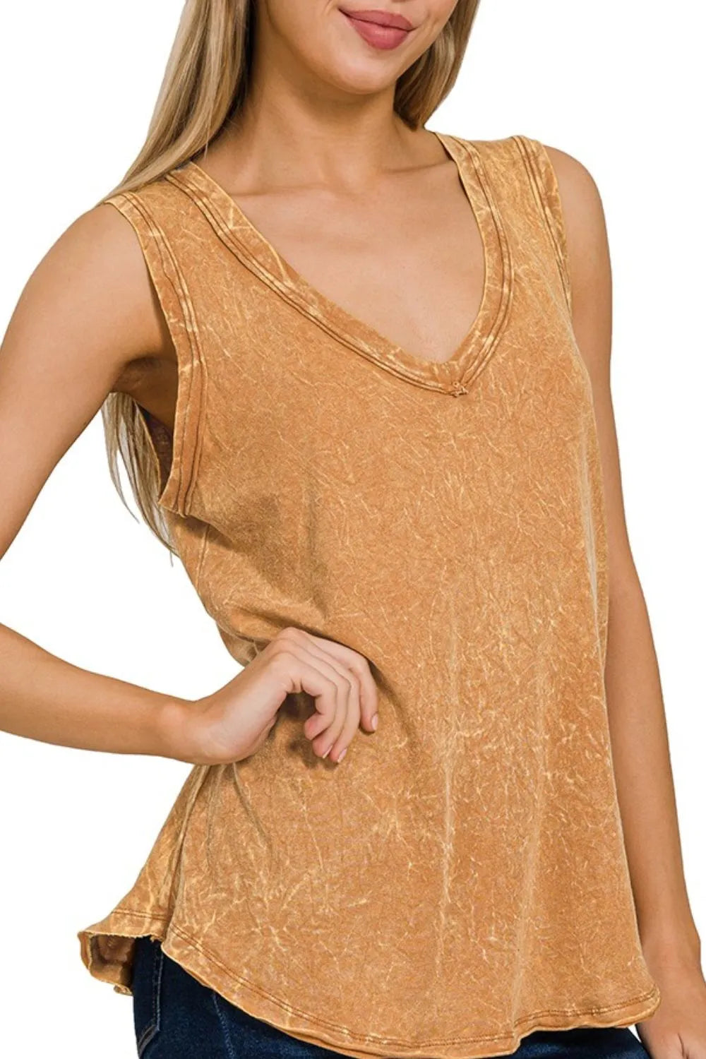 Zenana Crinkle Washed V-neck Sleeveless Top - Love Salve 