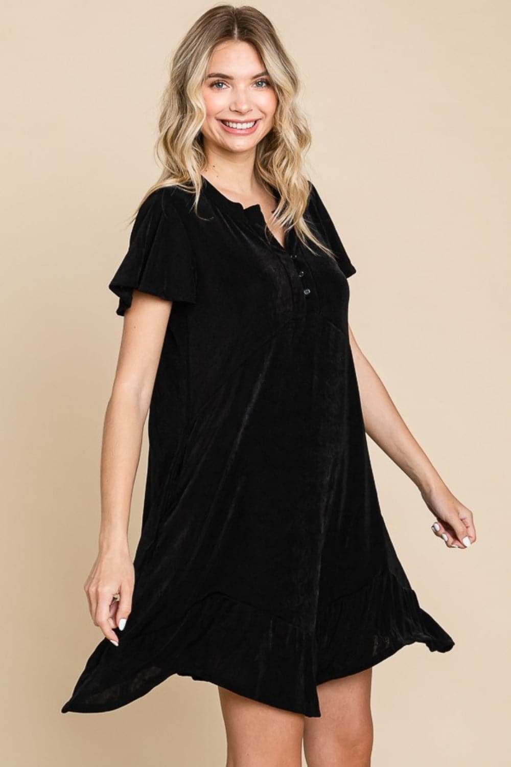 Culture Code Full Size Notched Short Sleeve Dress.