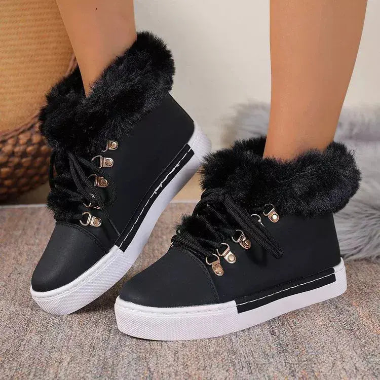 Fuzzy Trim Lace-Up Ankle Boots Simply Love