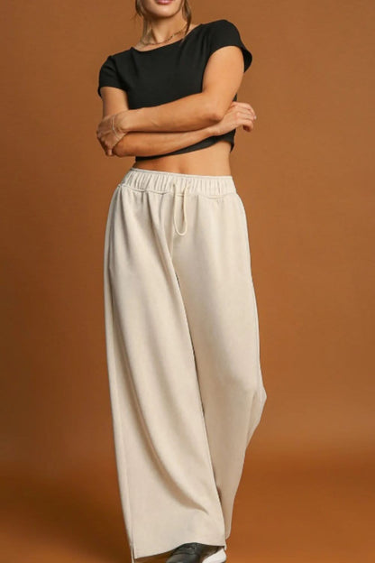 Elastic Waist Wide Leg Trousers