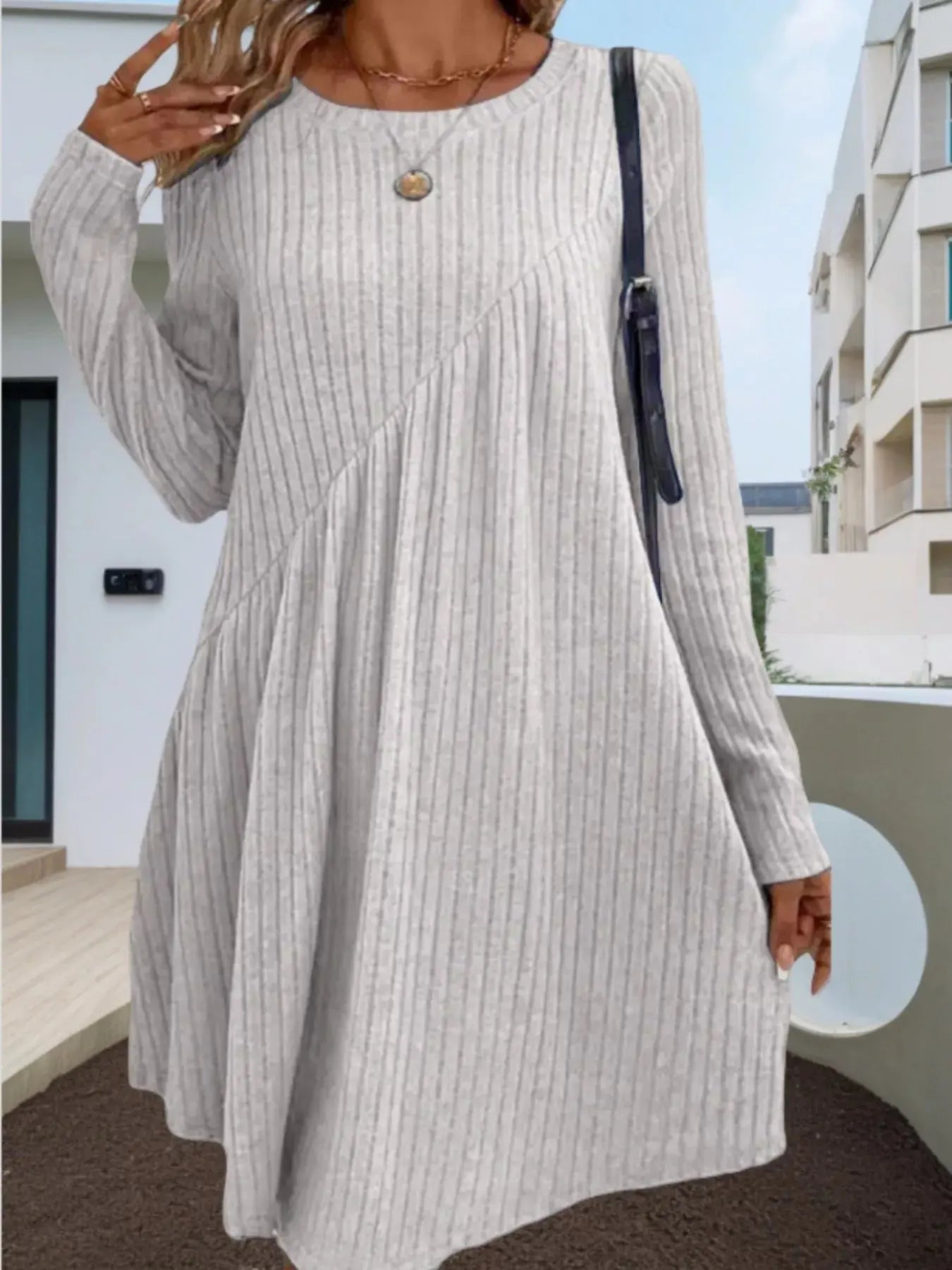 Casual Ribbed Knit Long Sleeve Swing Dress Simply Love