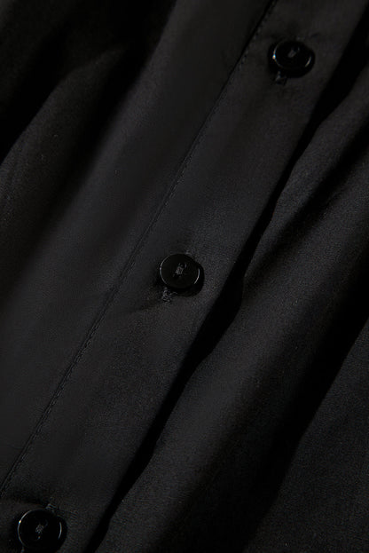 Black Solid Color Puff Sleeve Stylish Collared Shirt