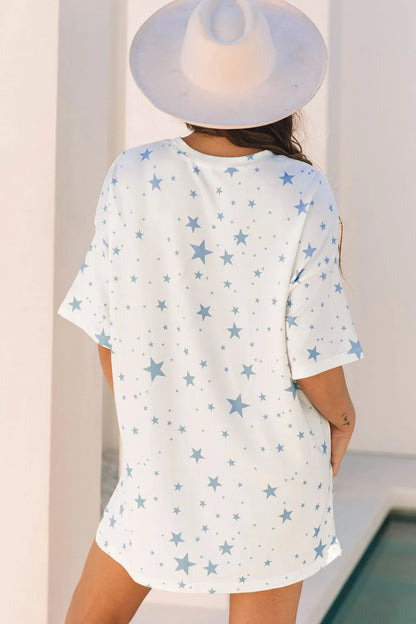 Stars Print Drop Shoulder Oversized T Shirt with Slits