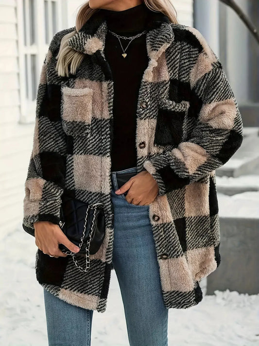 Plaid Fleece Button-Down Outerwear Simply Love