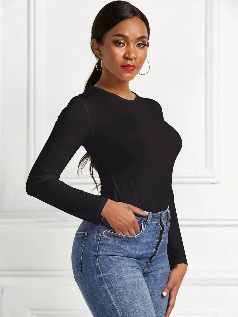 Round Neck Long Sleeve Bodysuit Coco’s Tee Boutique