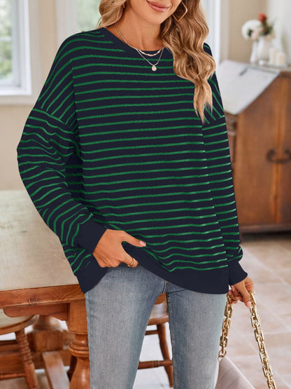 Cozy striped long sleeve crewneck sweatshirt