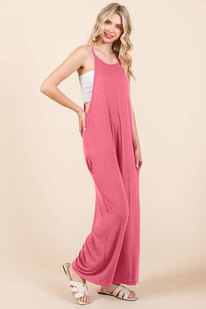 Culture Code Full Size Sleeveless Wide Leg Jumpsuit with Pockets.