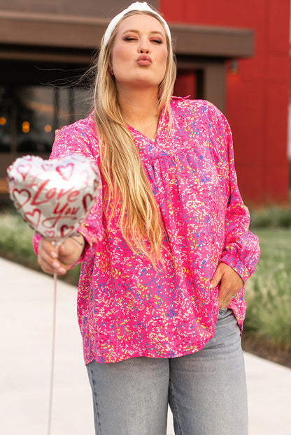 Floral elegance plus size puff sleeve blouse in purple