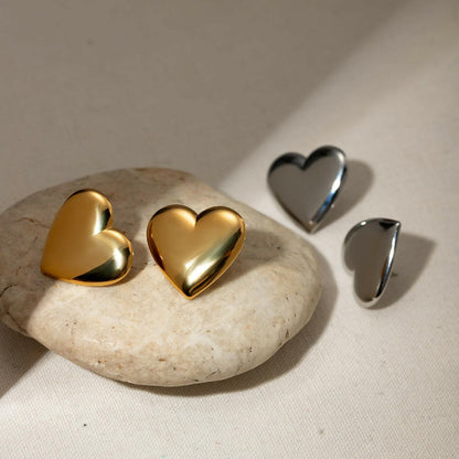 Stainless Steel Heart Stud Earrings.