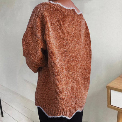 V-Neck Drop Shoulder Long Sleeve Sweater.