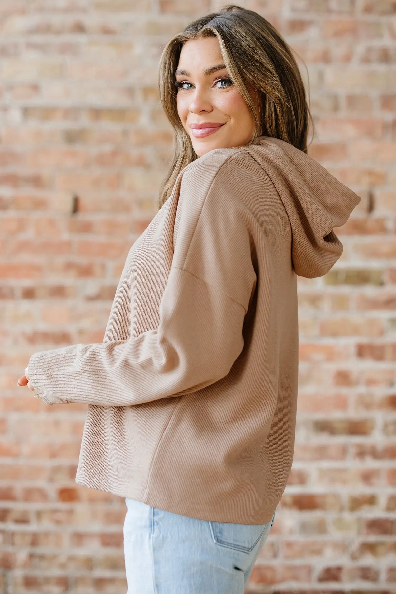 Dark Khaki Thermal Textured Leopard Drawstring Baggy Hoodie Dear-Lover Dropshipping