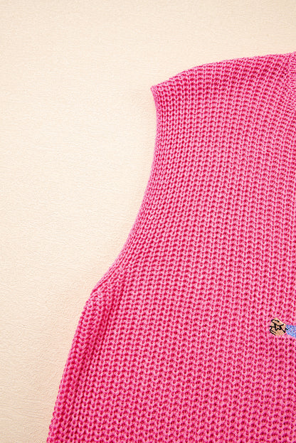 Bright Pink Western Cowboy Embroidery Sleeveless Sweater - Love Salve 