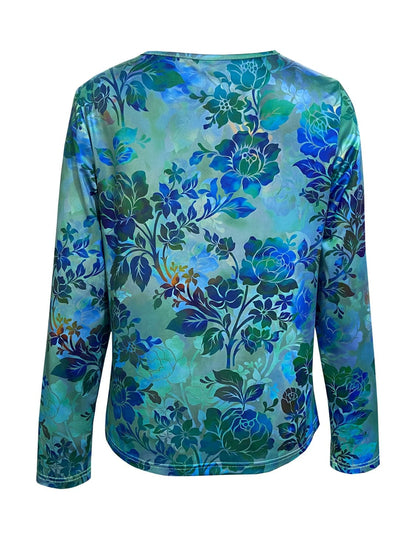 Printed V-Neck Long Sleeve Blouse.