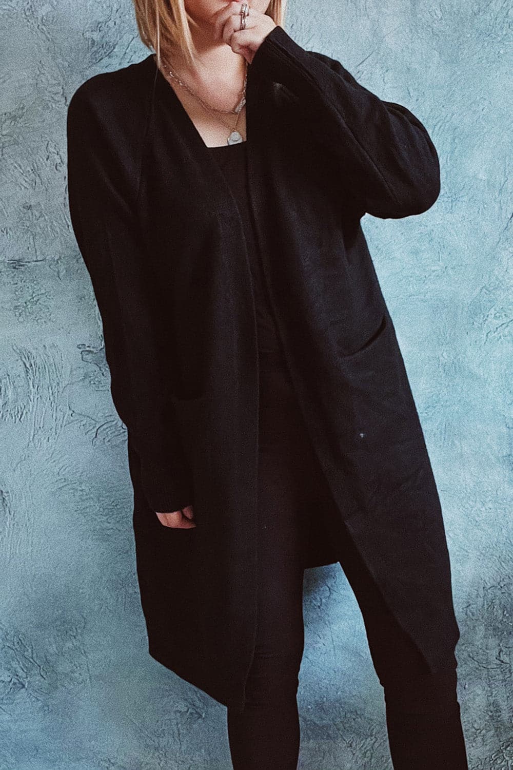 Open Front Longline Cardigan with Pockets.