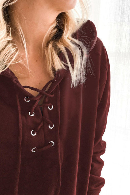 Lace-Up Dropped Shoulder Hoodie.