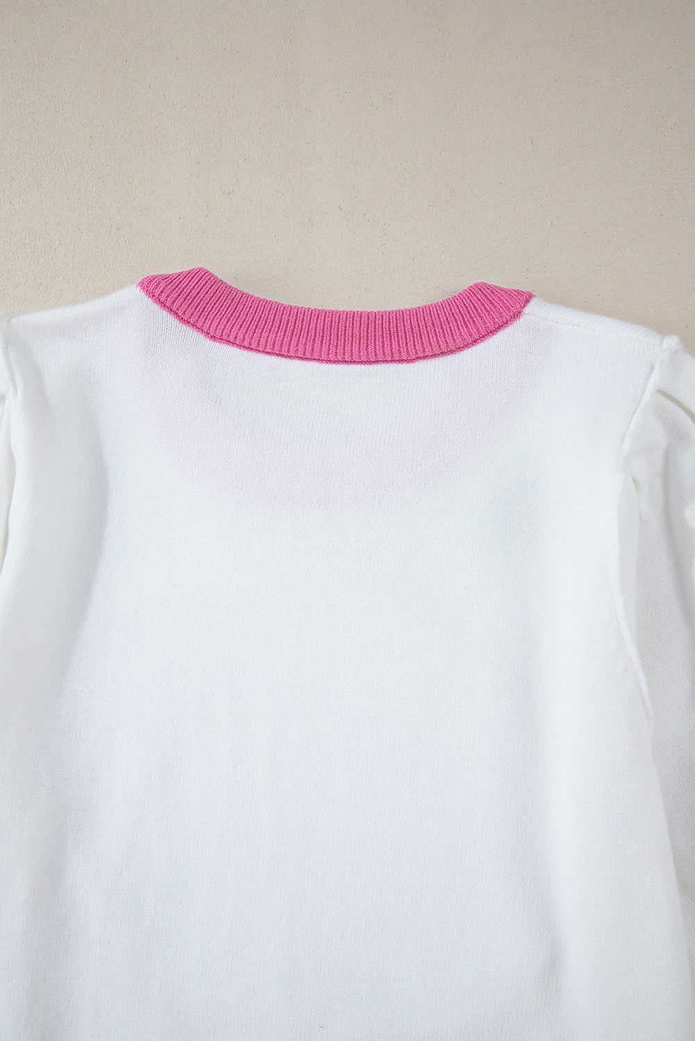 Dazzling Pink Color Block Puff Sleeve Sweater with Sequin Detail