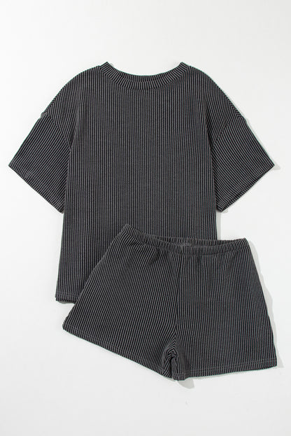 Chic carbon grey ribbed knit lounge set for effortless style