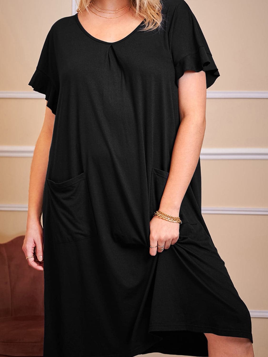 Plus Size Round Neck Short Sleeve Lounge Dress.