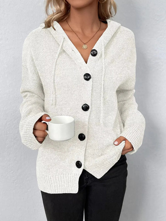 Full Size Cozy Knit Hooded Button-Down Cardigan Plus Size Simply Love