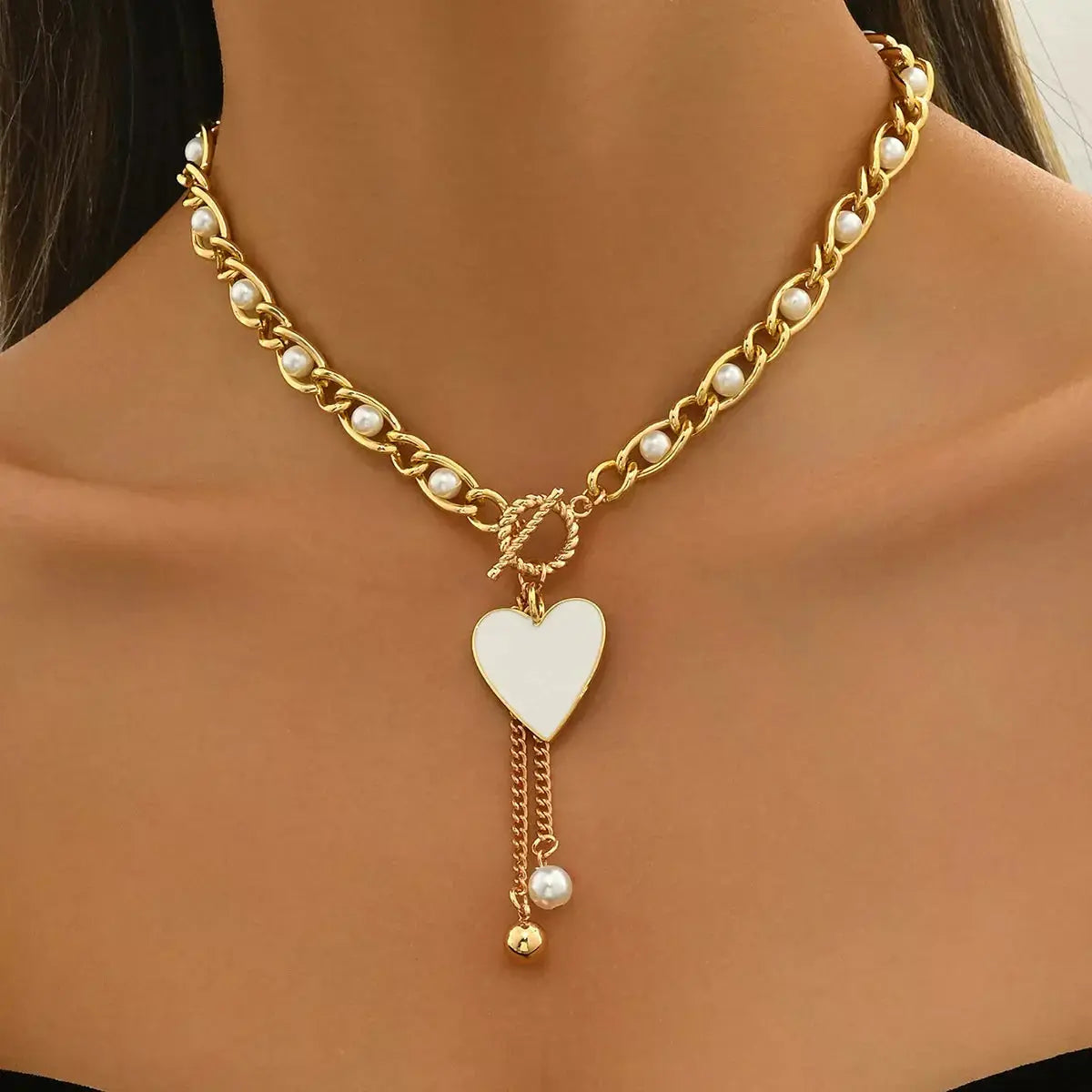 18K Gold-Plated Pearl Heart Necklace Simply Love