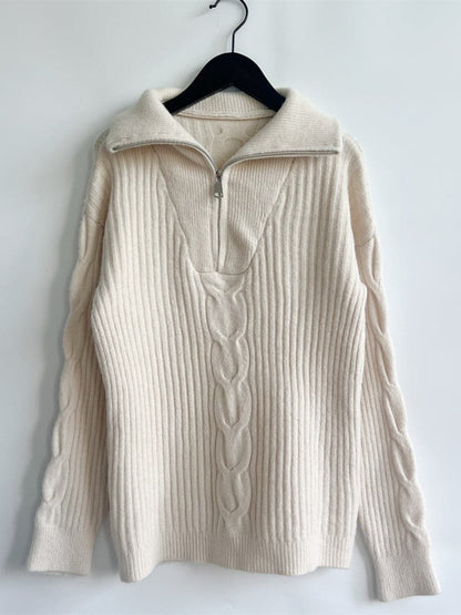 Ribbed Half Zip Long Sleeve Sweater.