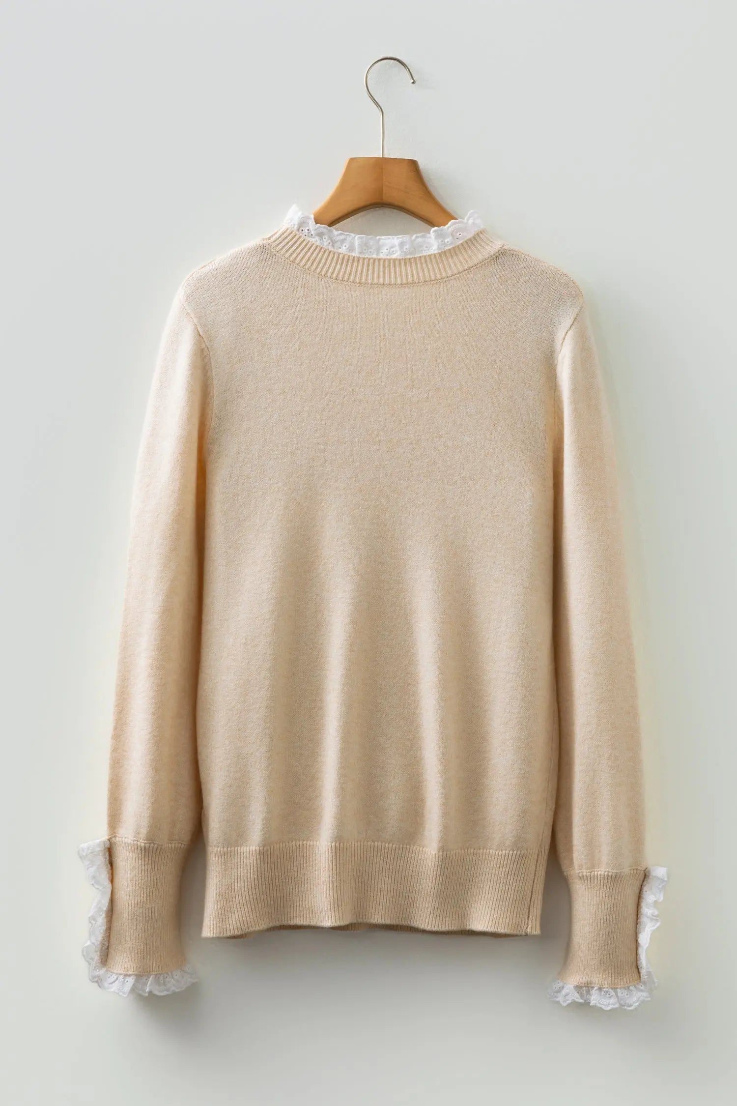 Jet Stream Lace Trim Patchwork Buttoned Cuffs Loose Sweater Dear-Lover Dropshipping