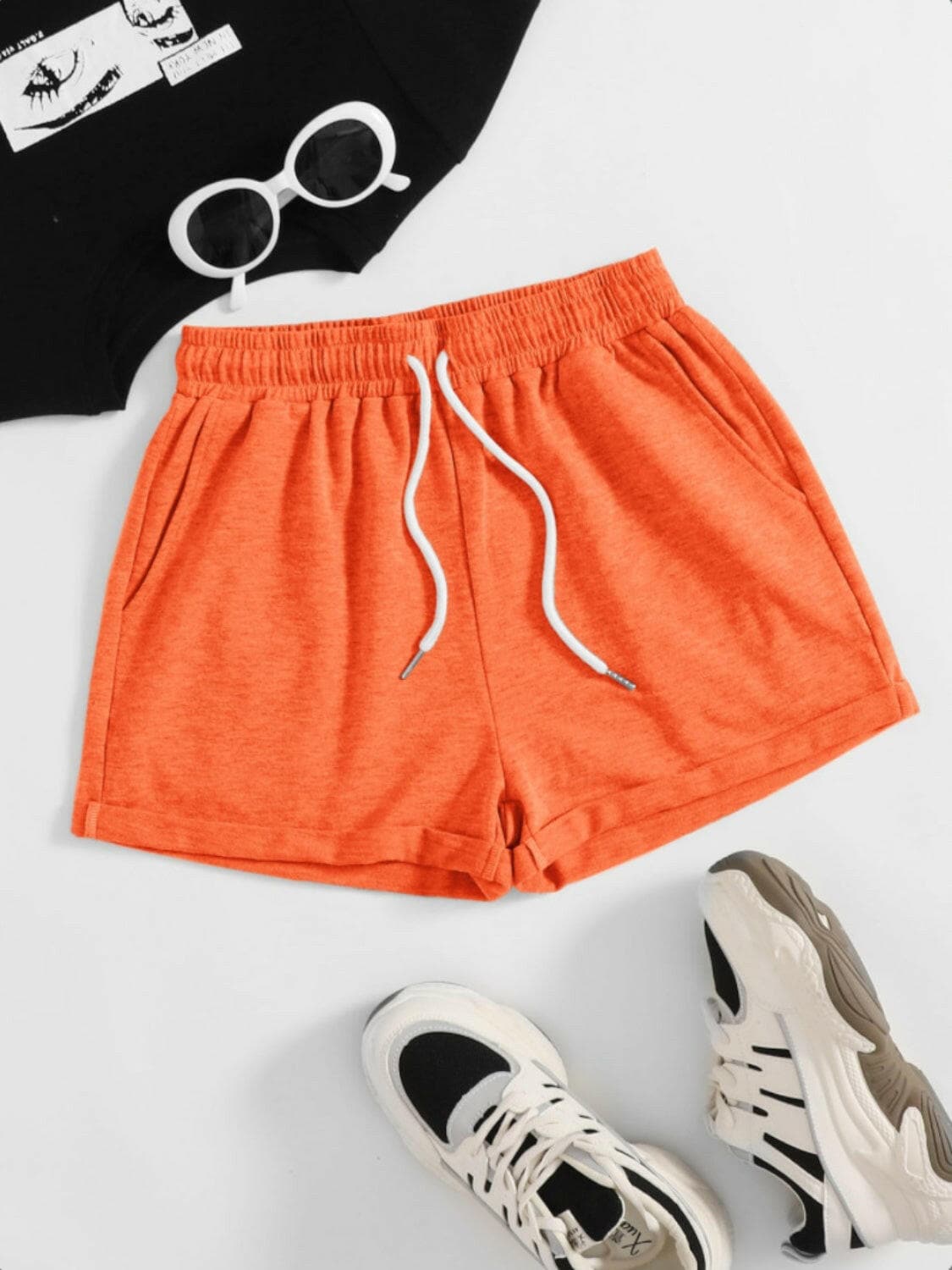 Drawstring Pocketed Elastic Waist Shorts.