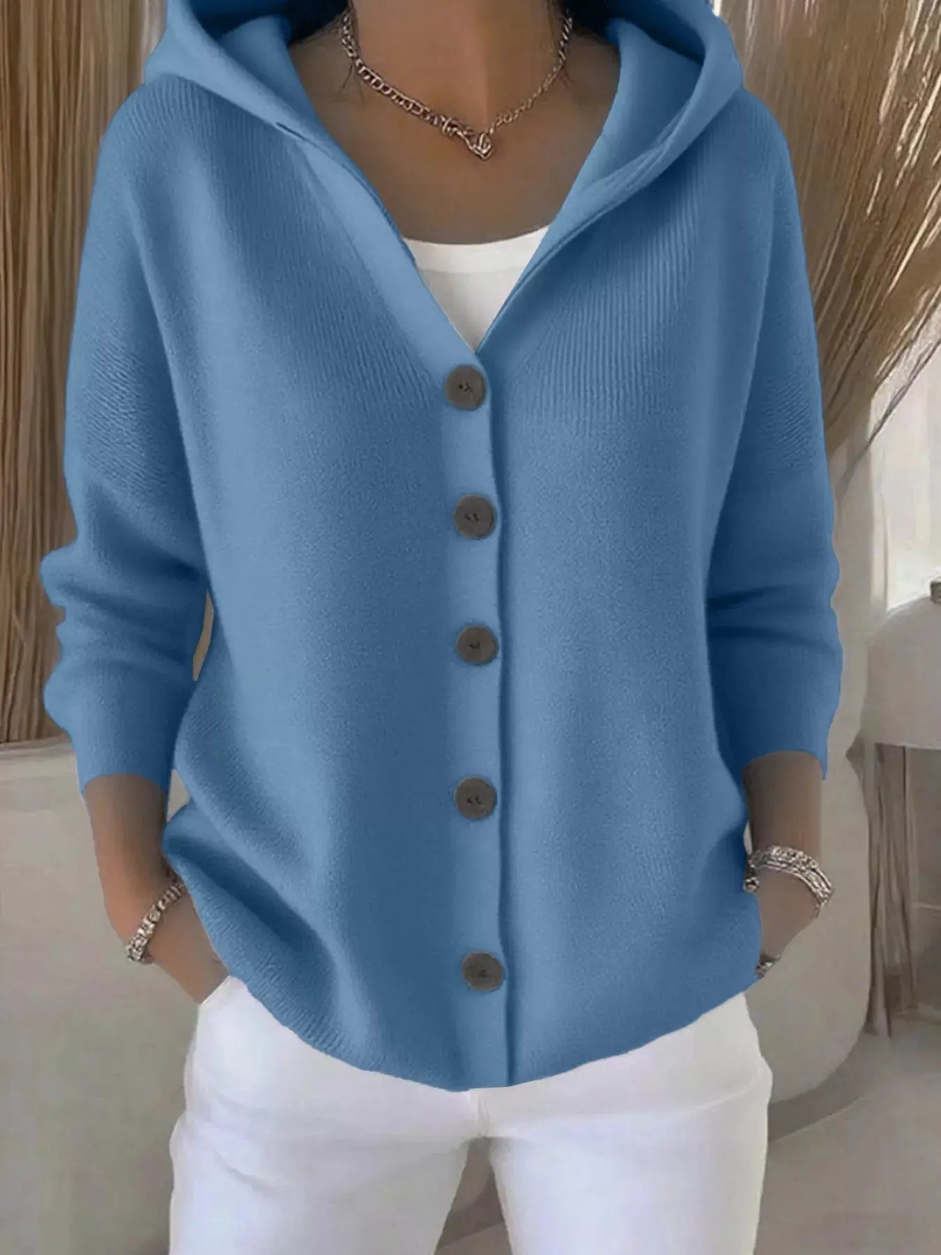 Full Size Hooded Button-Down Knit Cardigan Plus Size Simply Love