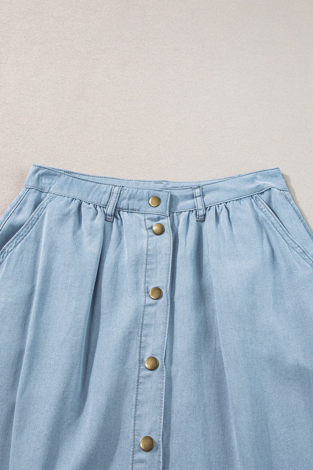 Snap Down High Waist Denim Skirt.