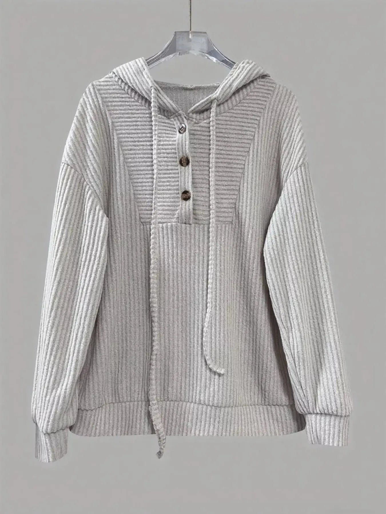 Button-Front Drawstring Hoodie Simply Love