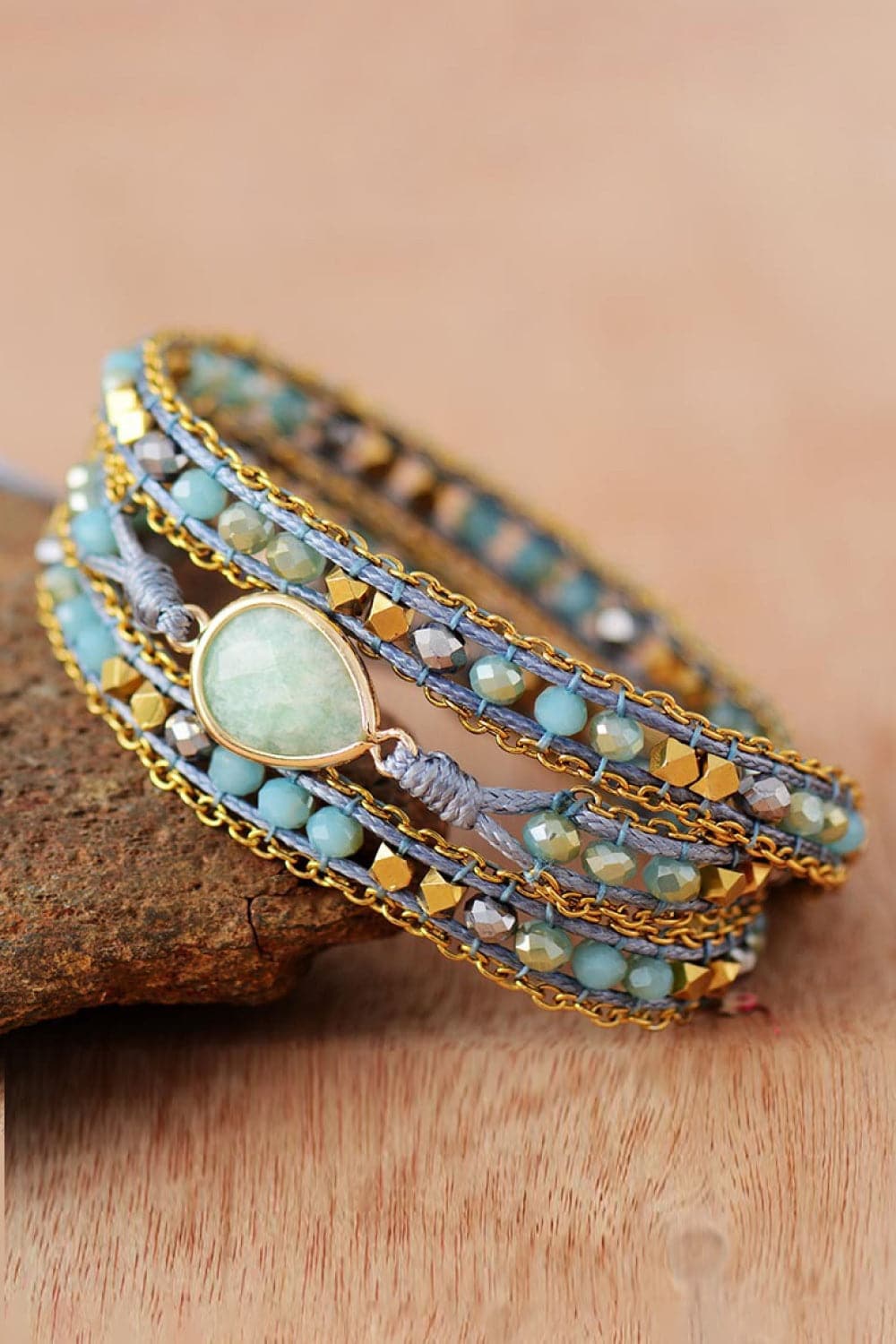 Handmade Teardrop Shape Triple Layer Beaded Bracelet.