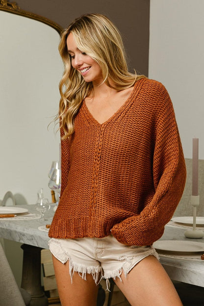 BiBi V-Neck Cable Knit Sweater.