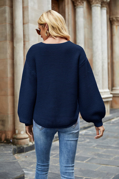 Round Neck Lantern Sleeve Sweater.