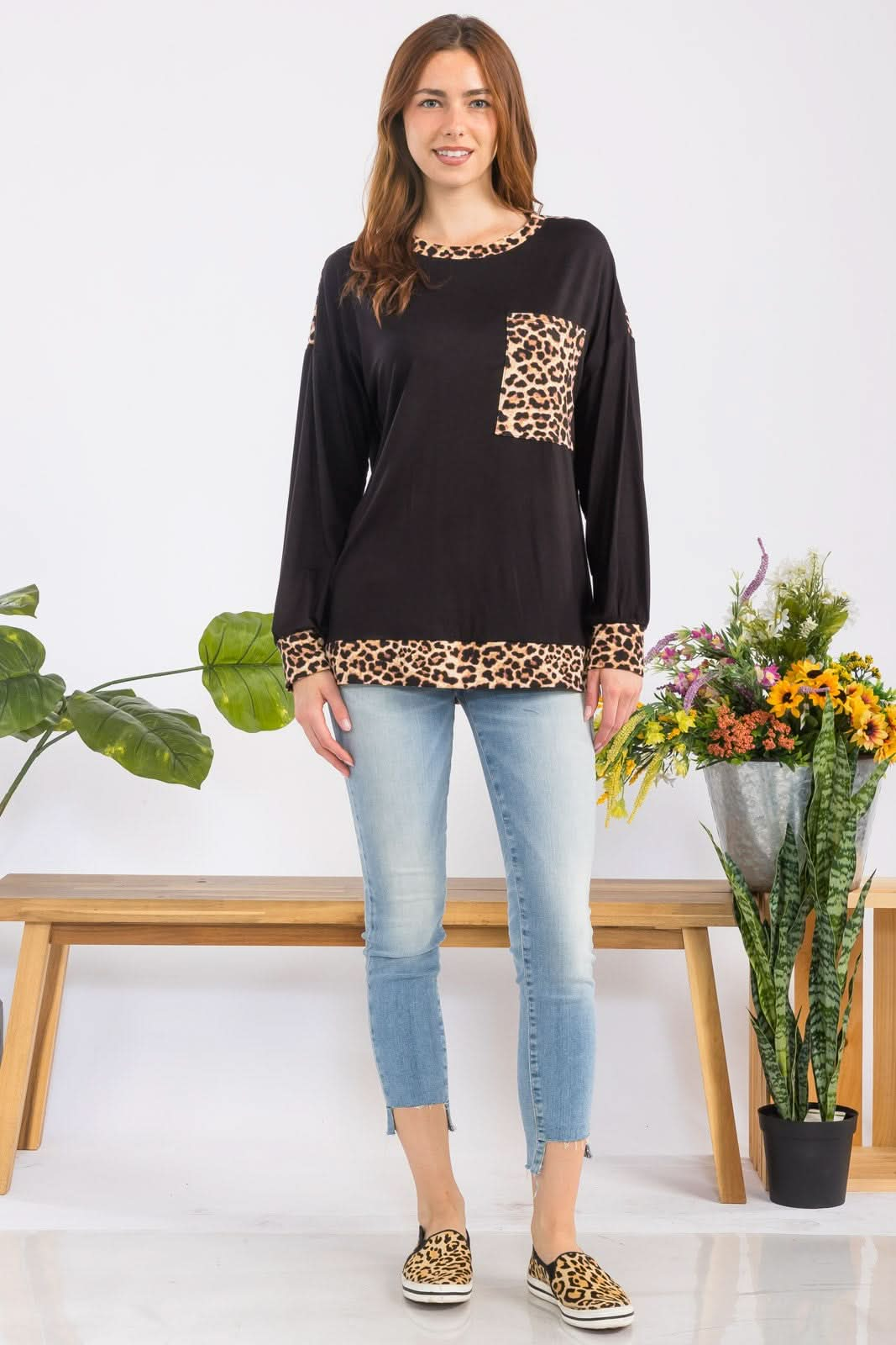 Celeste Full Size Leopard Round Neck Dropped Shoulder T-Shirt