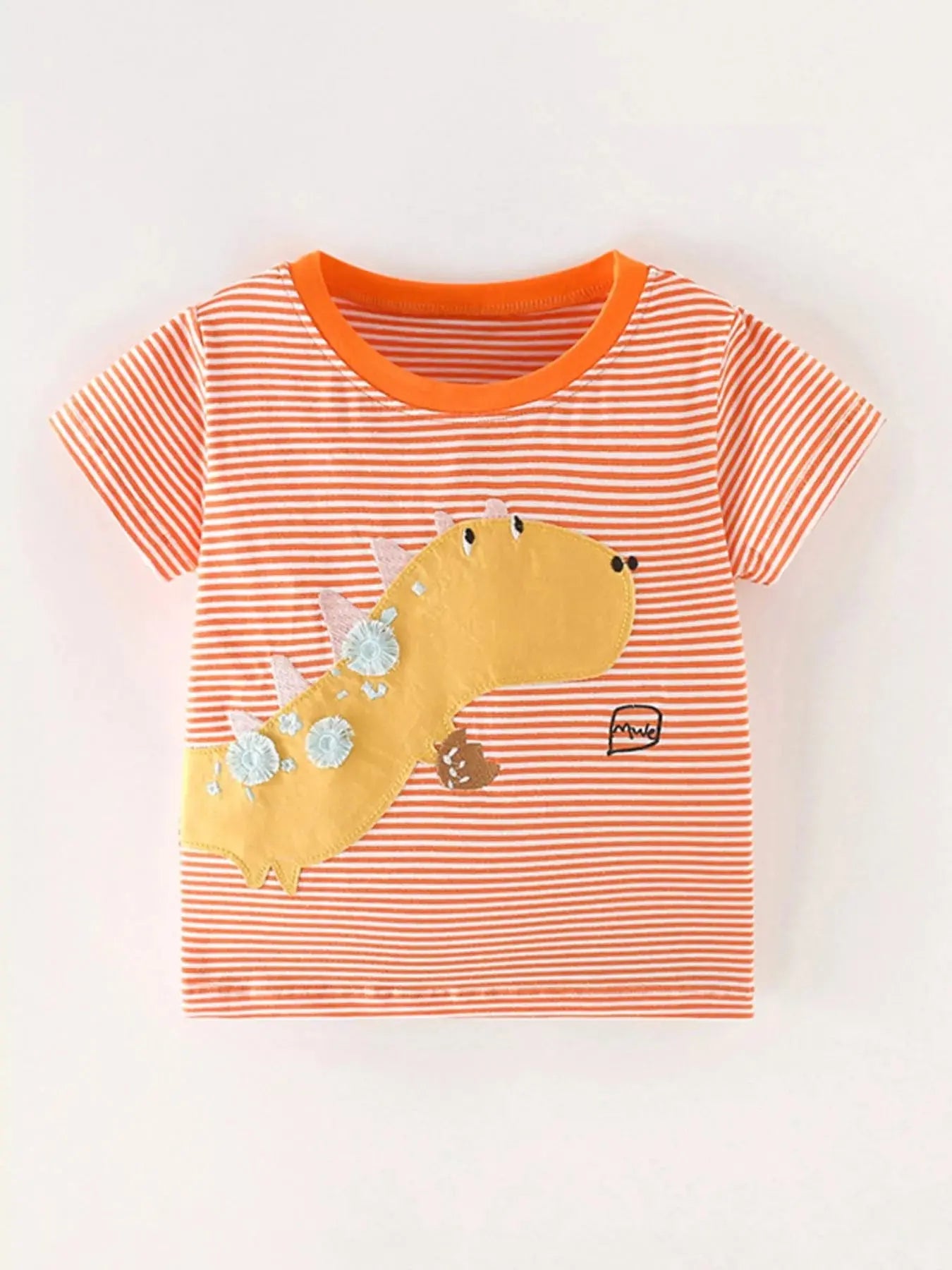 Children's Dinosaur Applique Striped T-Shirt Simply Love