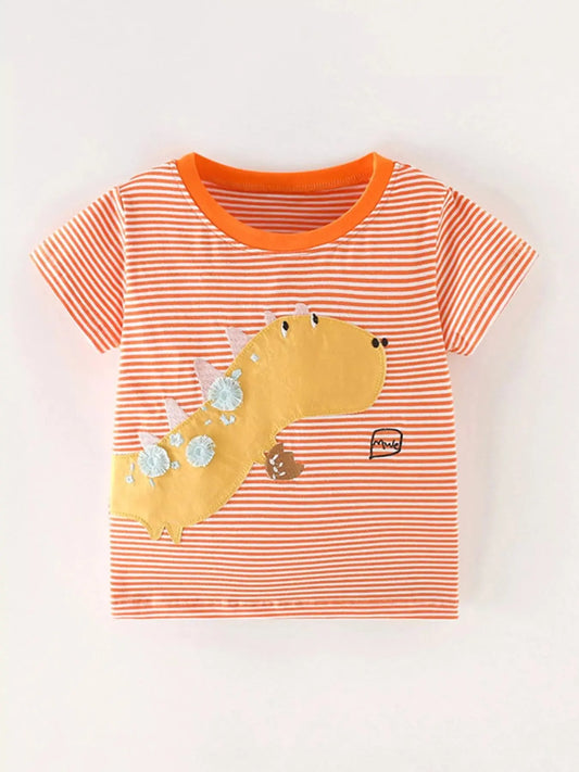 Children's Dinosaur Applique Striped T-Shirt Simply Love