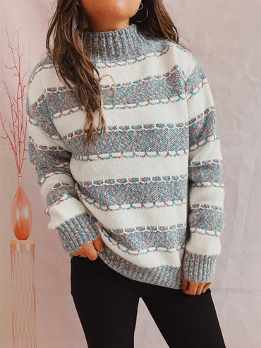 Striped Turtleneck Long Sleeve Sweater.