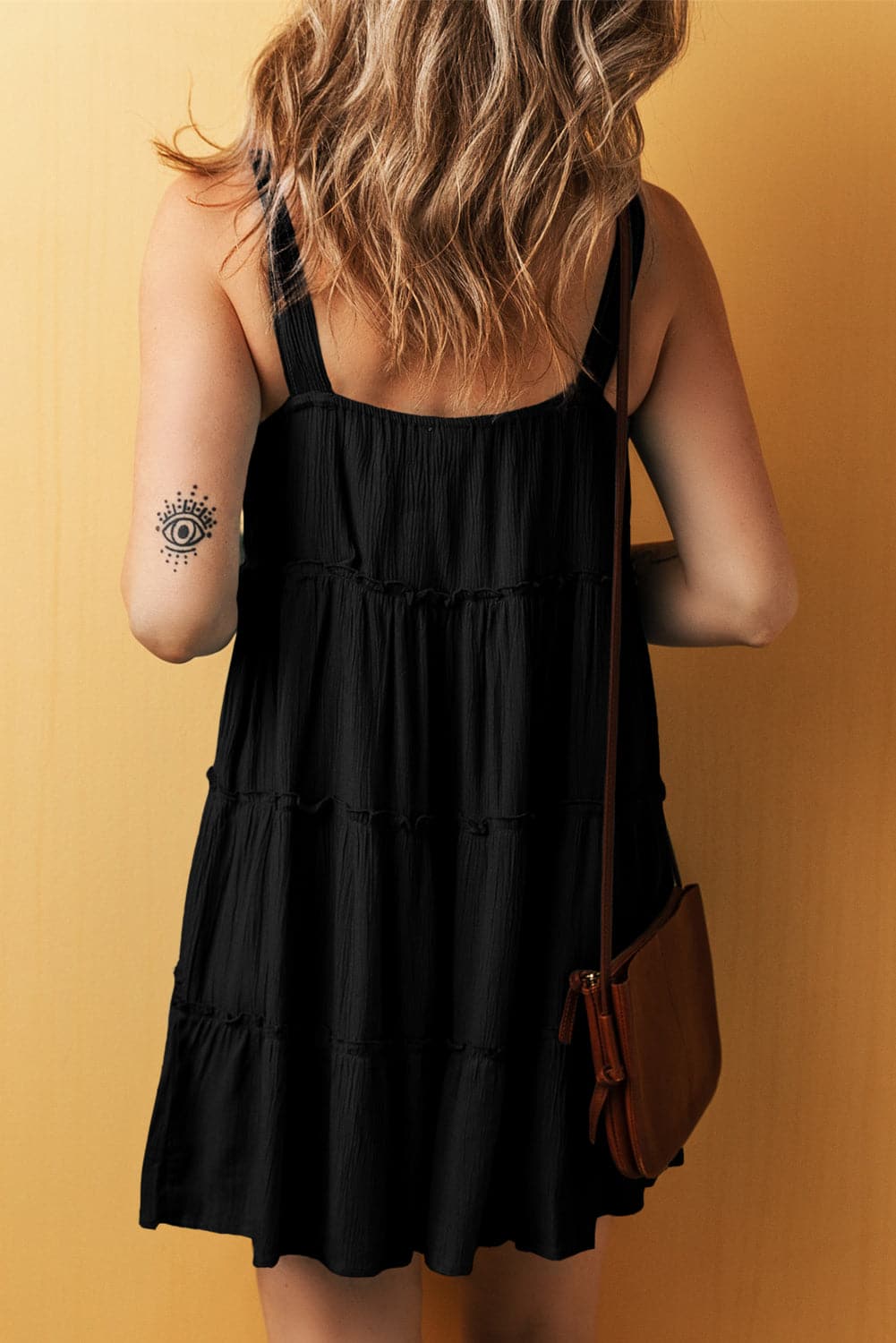 Round Neck Wide Strap Mini Dress.