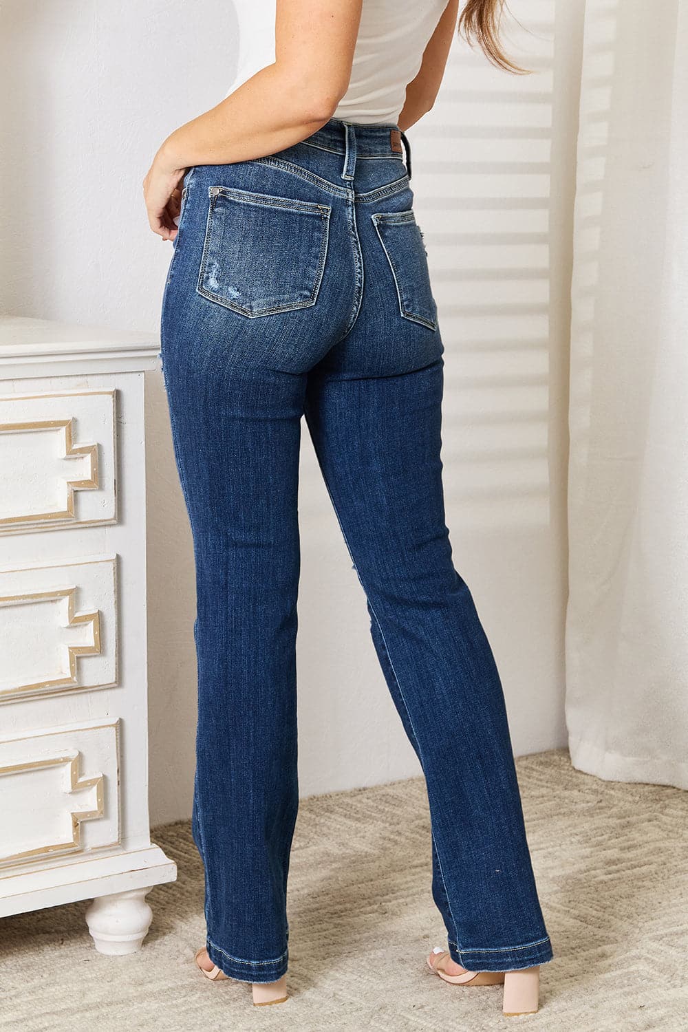 Judy Blue Full Size Mid Rise Hand Sand & Destroy Bootcut Jeans.