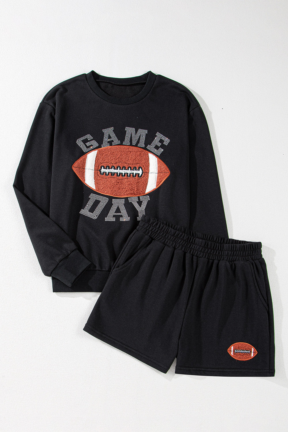 Casual black rugby graphic pullover and shorts set for game day