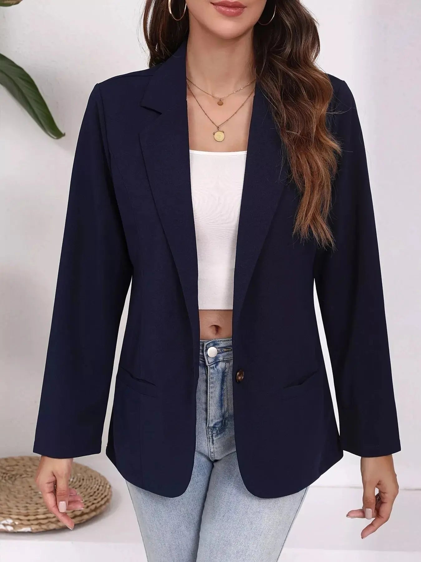 Plus Size Lapel Collar Single-Button Blazer Simply Love